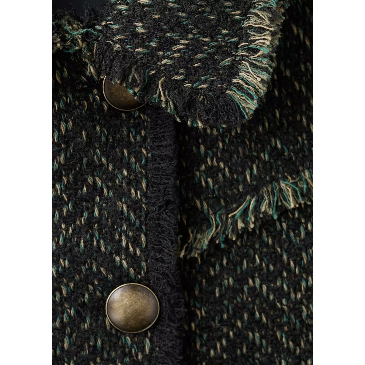 Veste tweed col à revers vert, MANGO