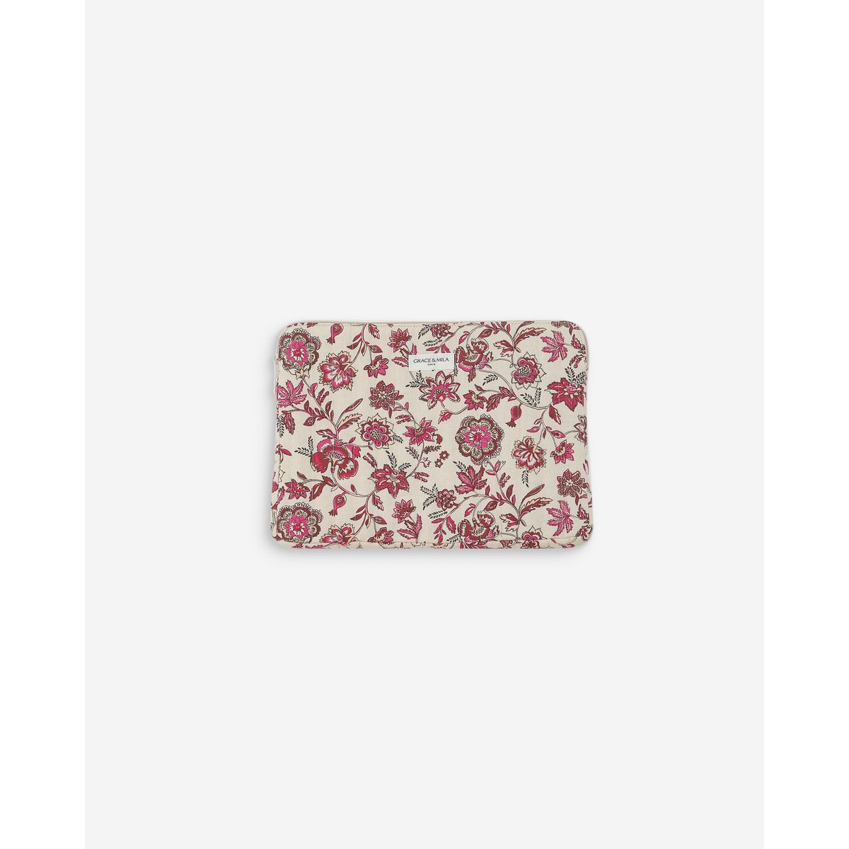 Pochette d'ordinateur en toile de coton matelassée fleur Vaiana fleur, GRACE & MILA