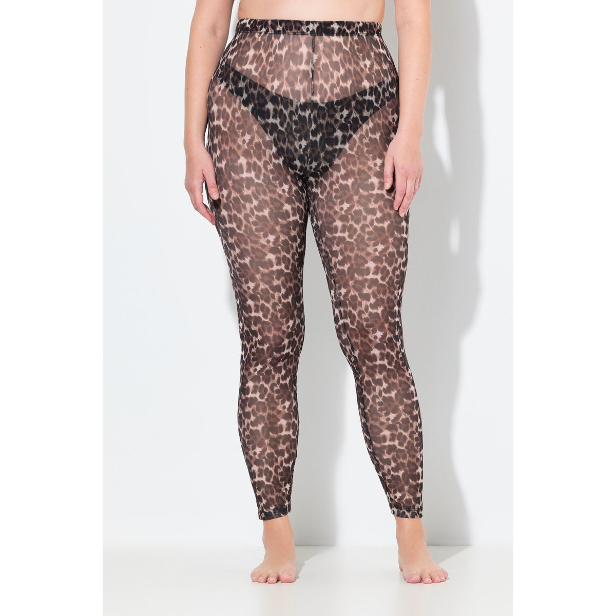 Legging-collant en mesh, motif léopard marron acajou, ULLA POPKEN