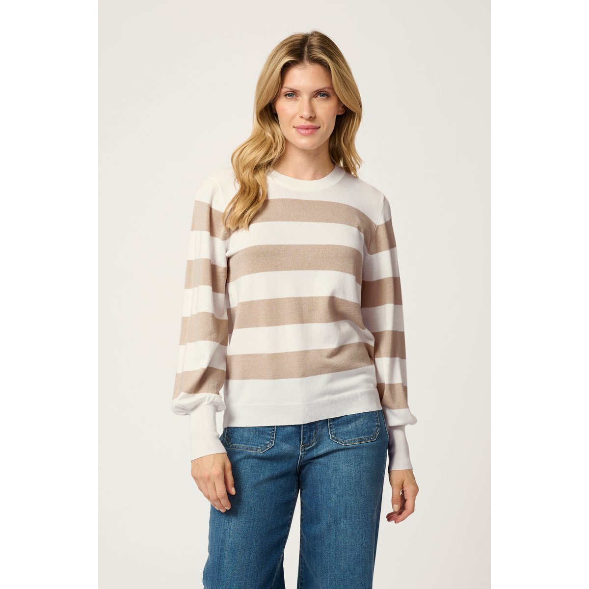 Knitted pullover blanc/beige rayures chalk/feather grey bold stripe, KAFFE