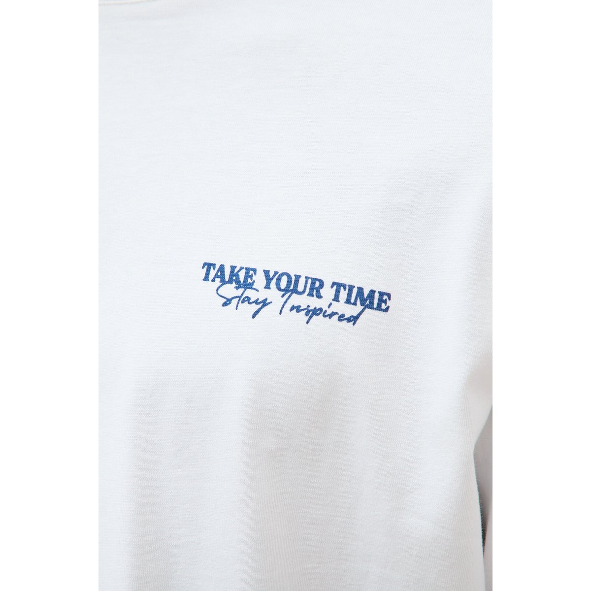 T-shirt droit en coton manches longues blanc, BONOBO