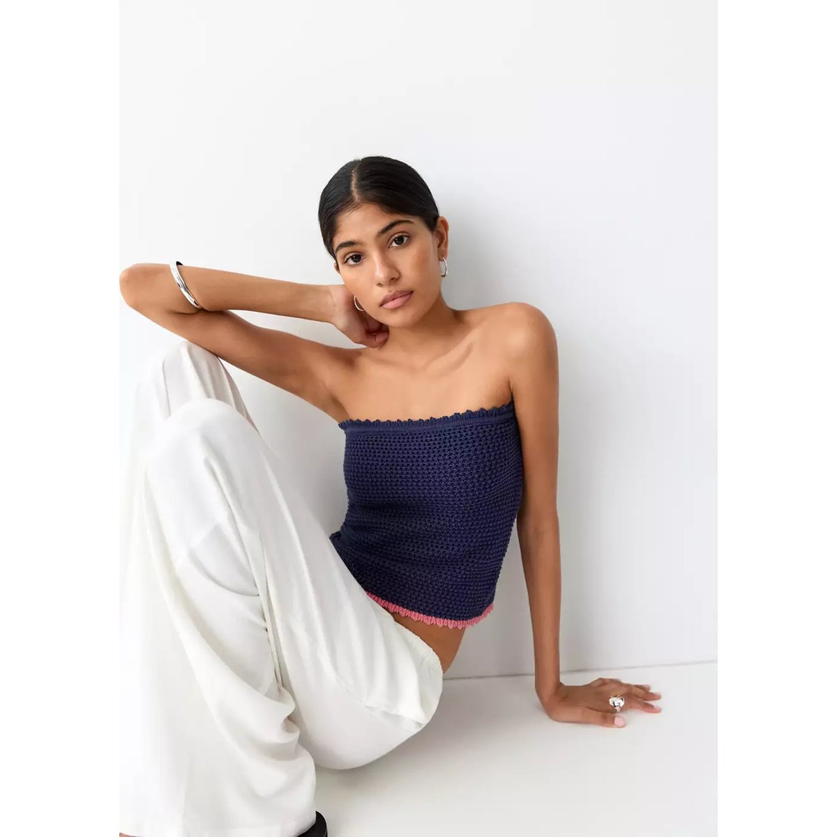Top bandeau en crochet rose, MANGO TEEN