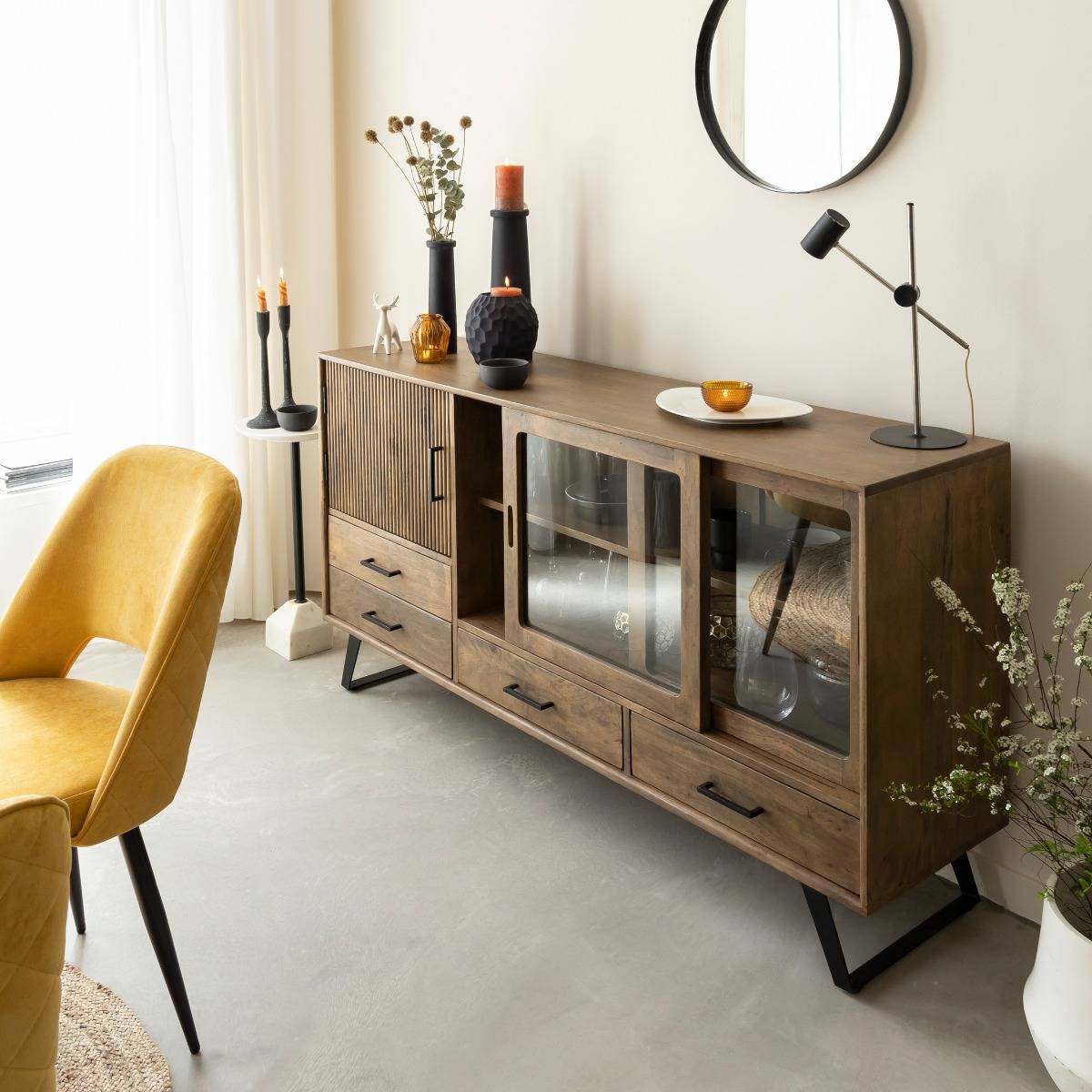 Buffet en bois de manguier et métal JOY bois foncé, MADE IN MEUBLES 