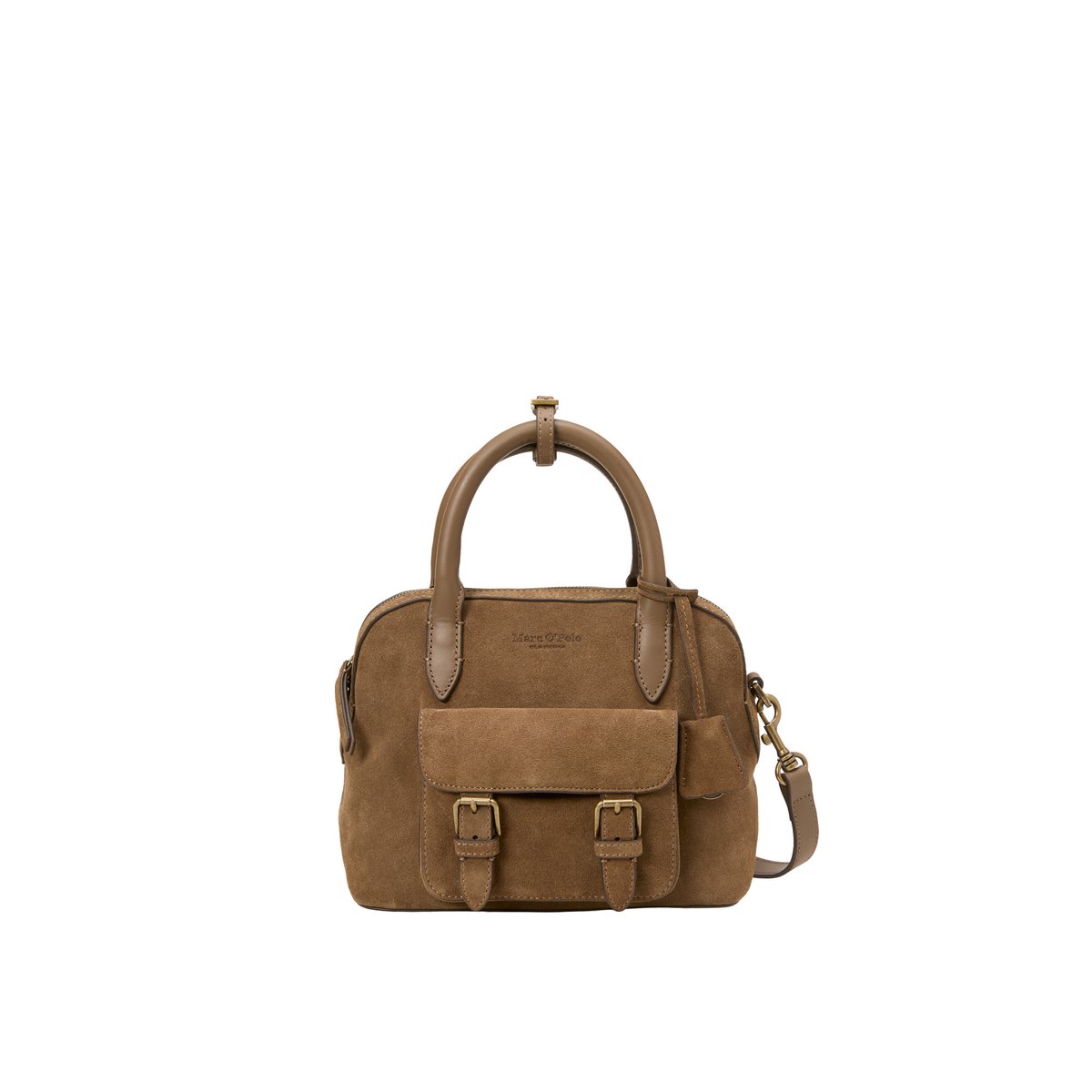 Sac à bandoulière small en cuir de vachette velours doux marron, MARC O'POLO