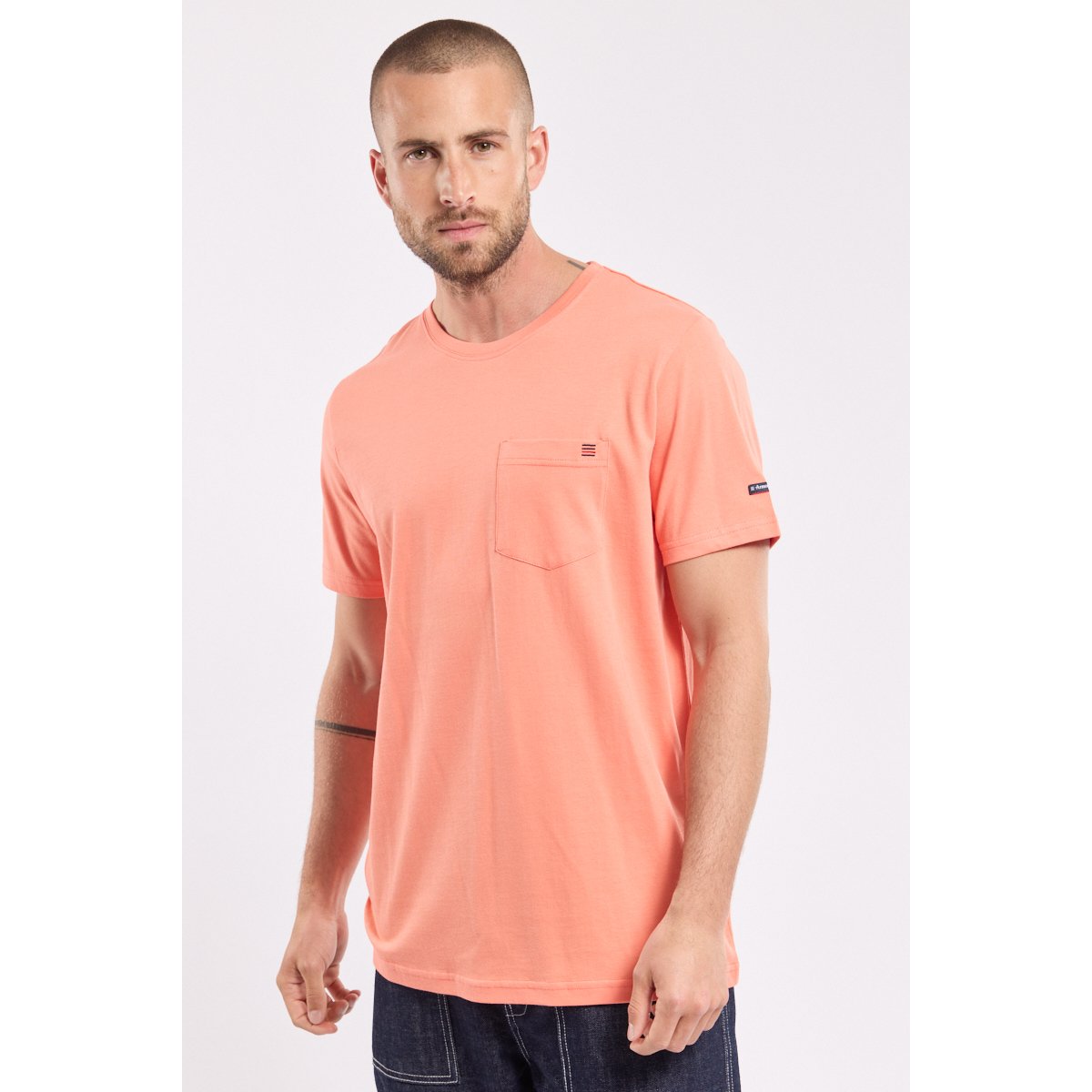 T-shirt avec poche en coton léger coral e24, ARMOR-LUX