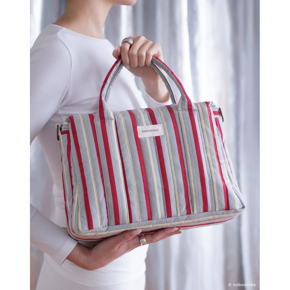 Organisateur de pousette & mini sac STORIES Édition limitée rayures rouges et bleues, NOBODINOZ
