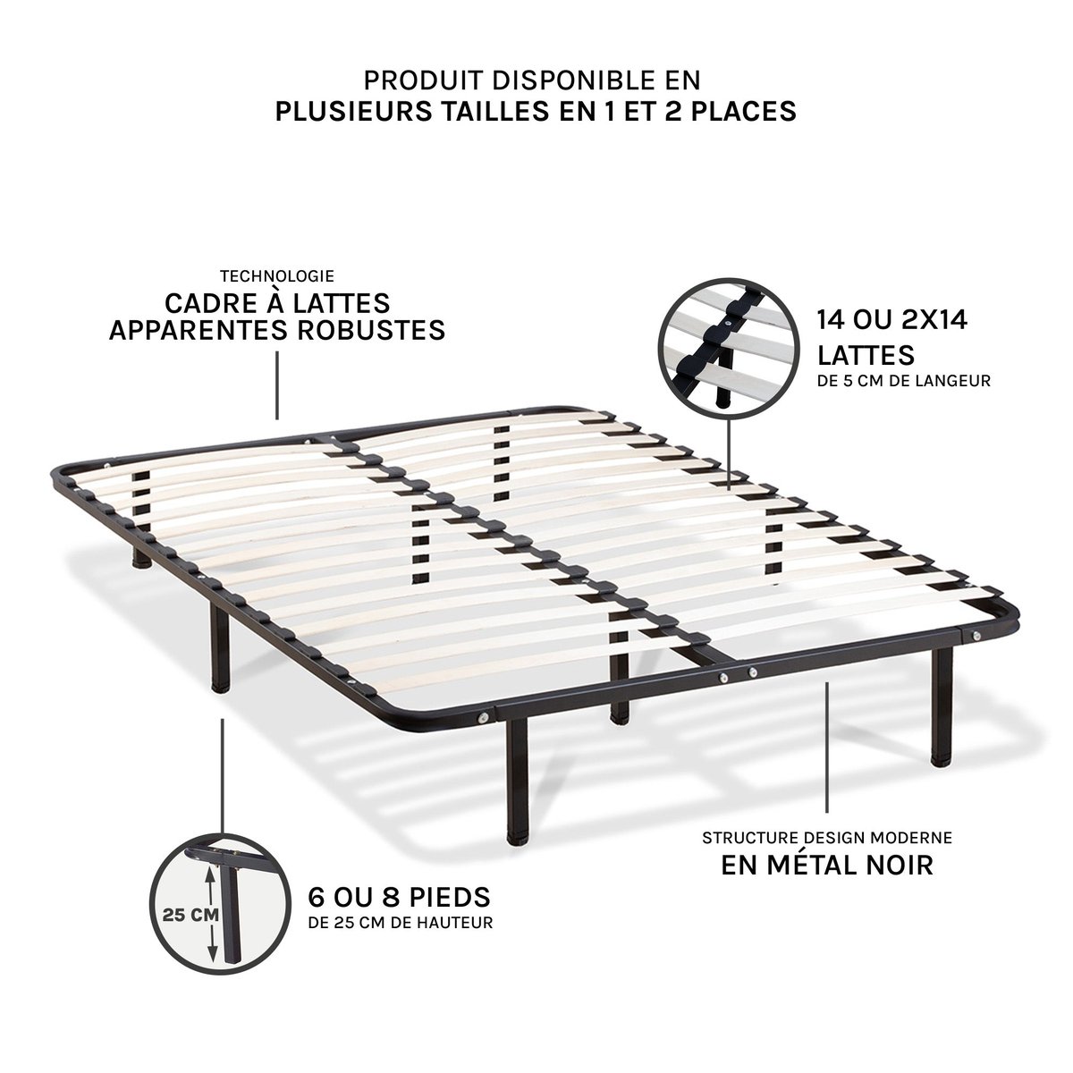 Ensemble Matelas Mousse VENUS avec Cadre à lattes blanc, OLYMPE LITERIE