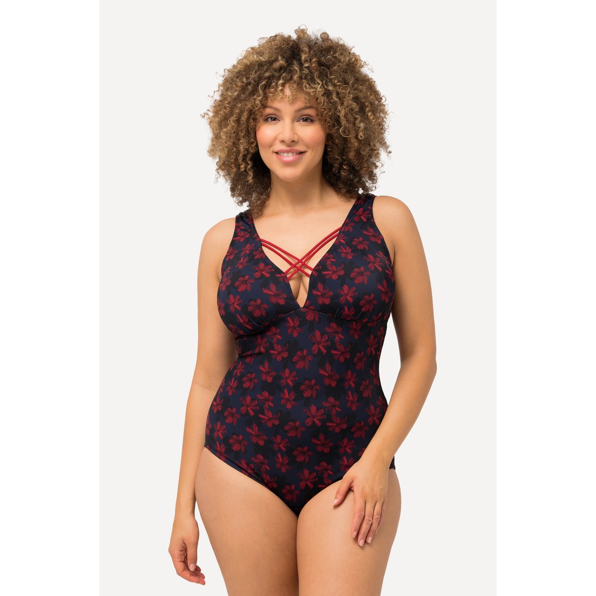 Maillot de bain à fleurs. Bubans fantaisie marine, ULLA POPKEN