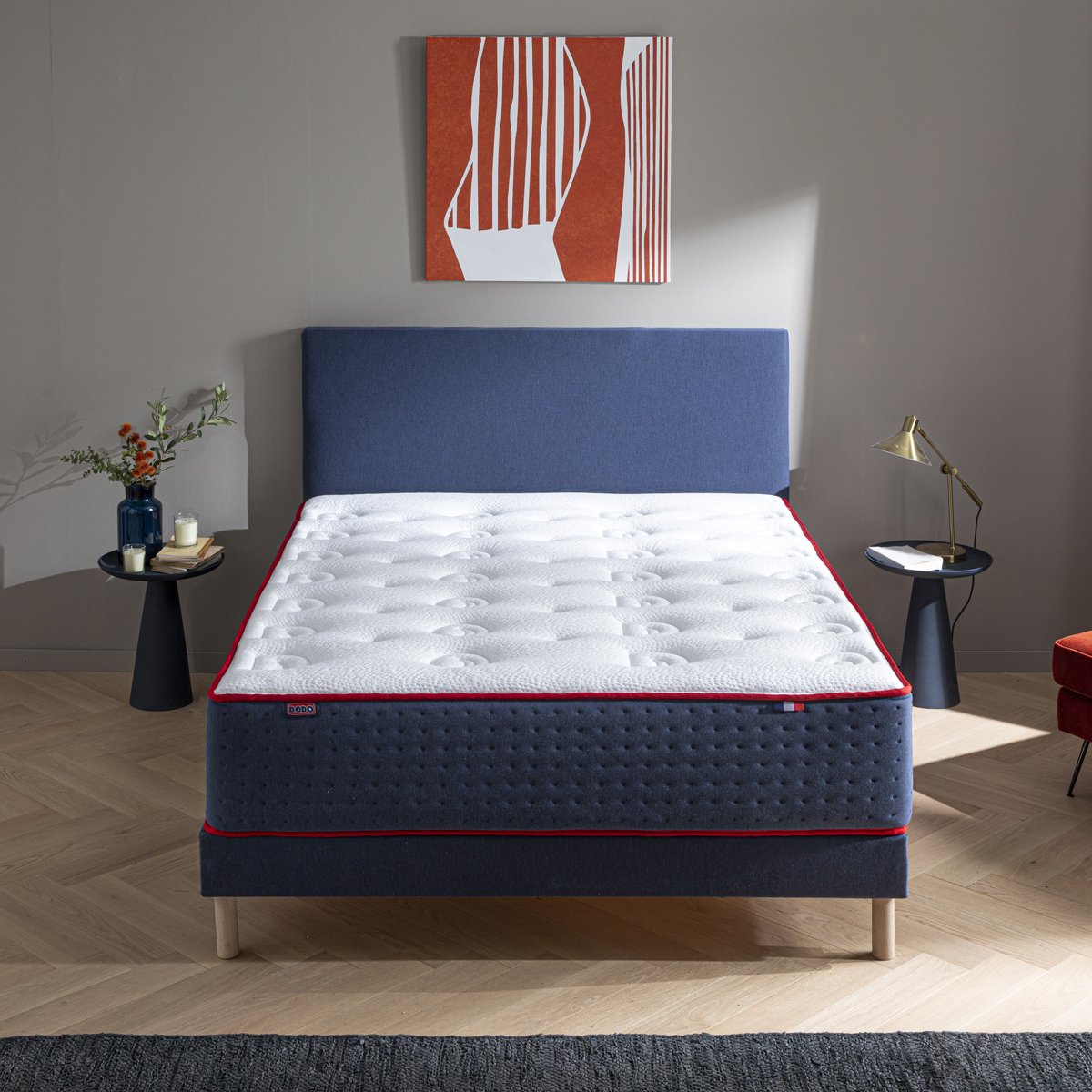 Ensemble - Matelas mi-ferme + sommier Bleu LE VERITABLE blanc, bleu foncé, DODO