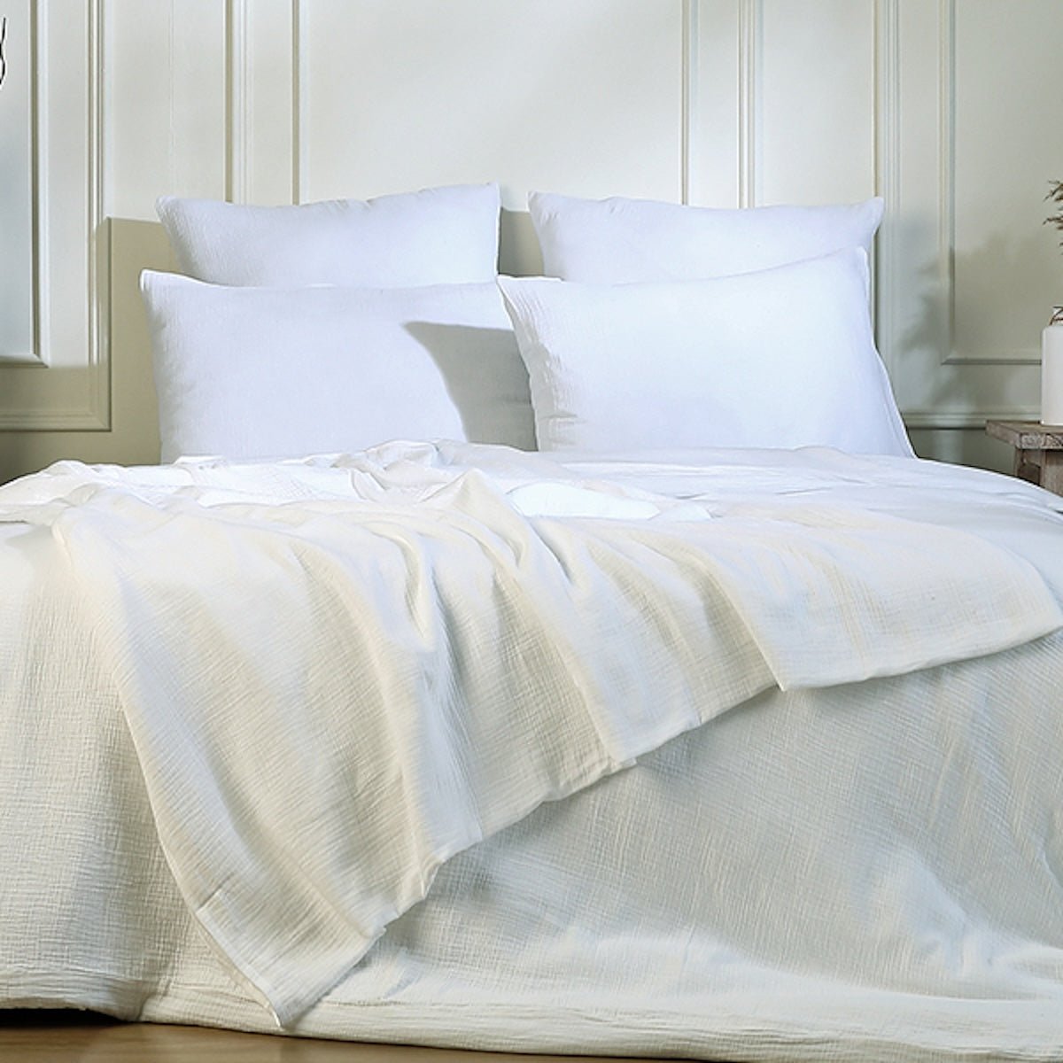 Drap plat gaze de coton ALMA Made in Europe blanc, FEBRONIE