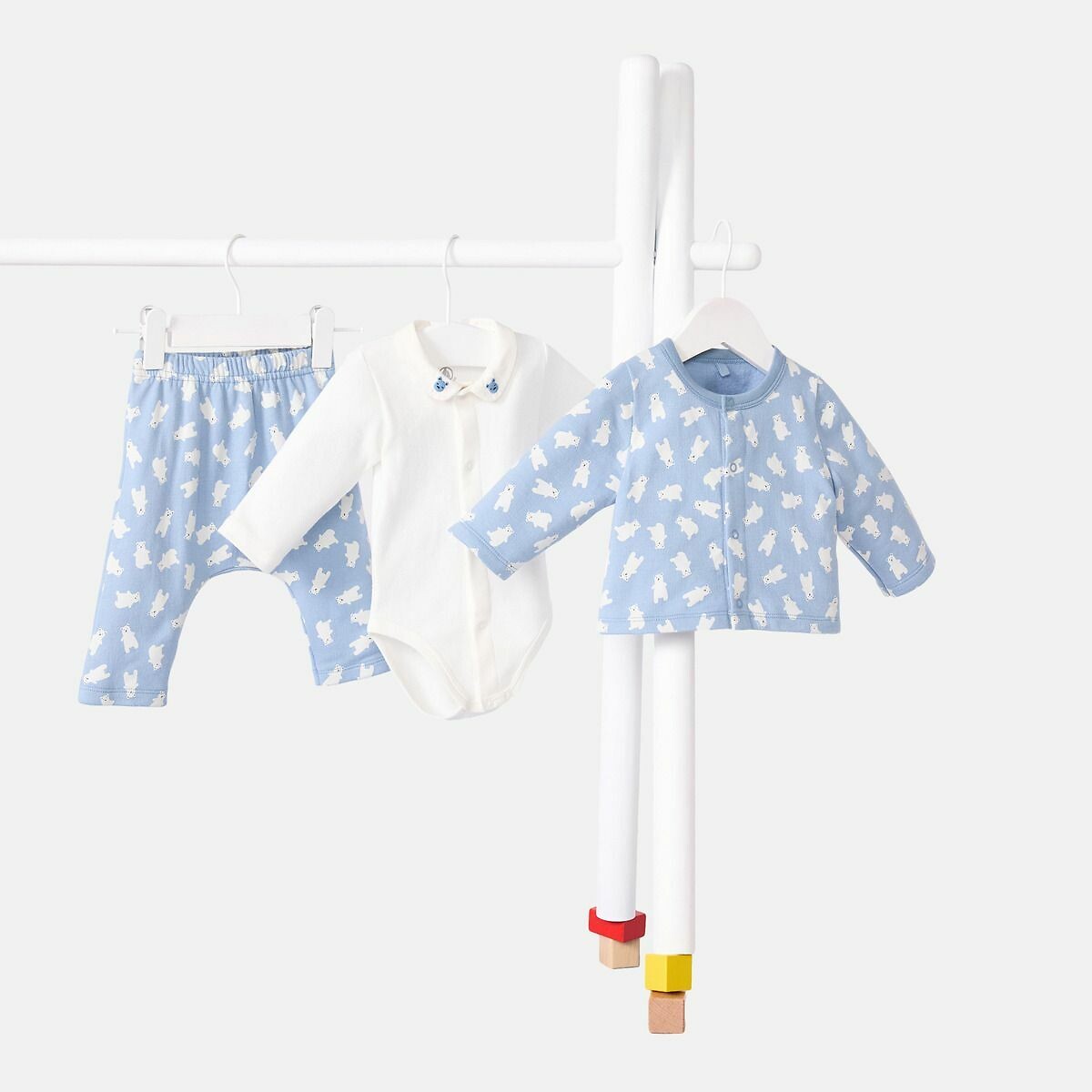3-Piece Outfit, Cardigan, Trousers and Bodysuit blue, PETIT BATEAU