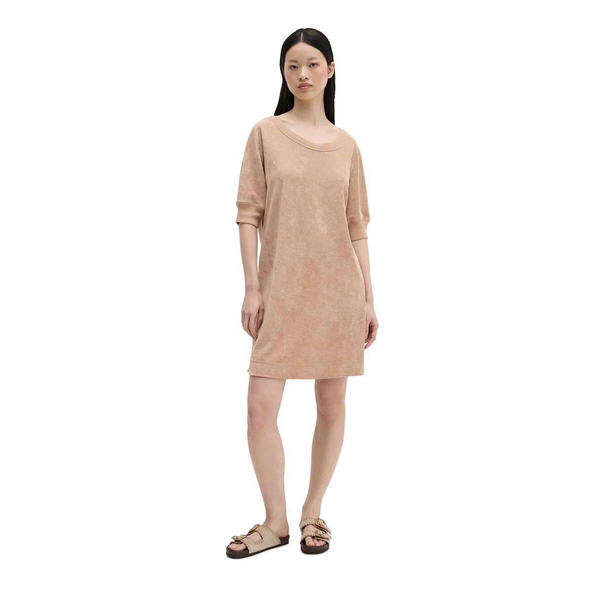 Robe en éponge loose en mélange de coton organique beige, MARC O'POLO