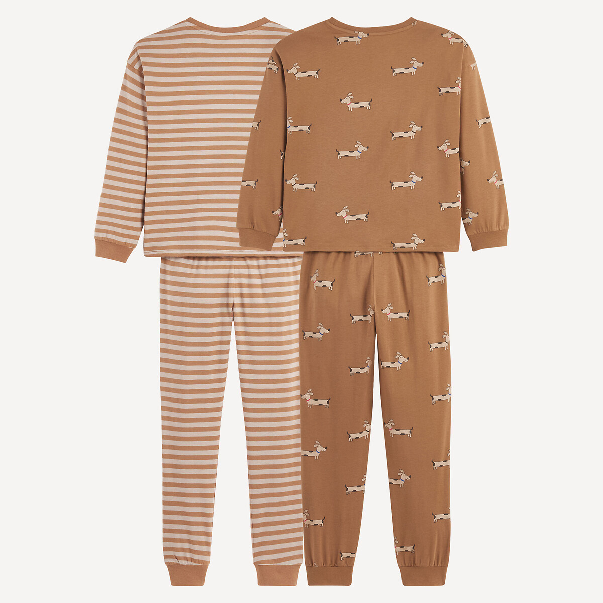 Lot de 2 pyjamas 1 rayé et 1 imprimé teckel marron/beige, LA REDOUTE COLLECTIONS