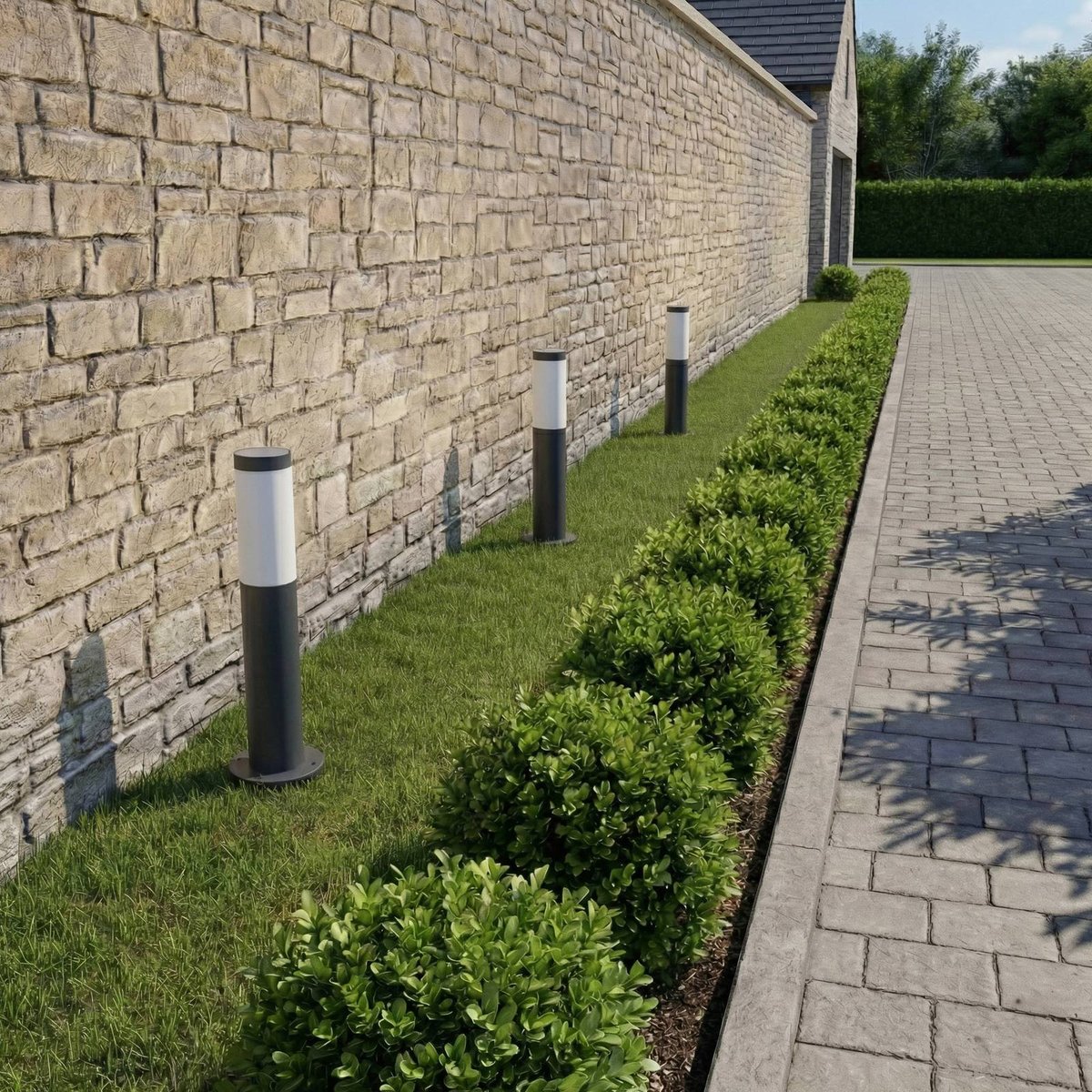 Luminaire extérieur en inox moderne, Statius anthracite, opale, LINDBY