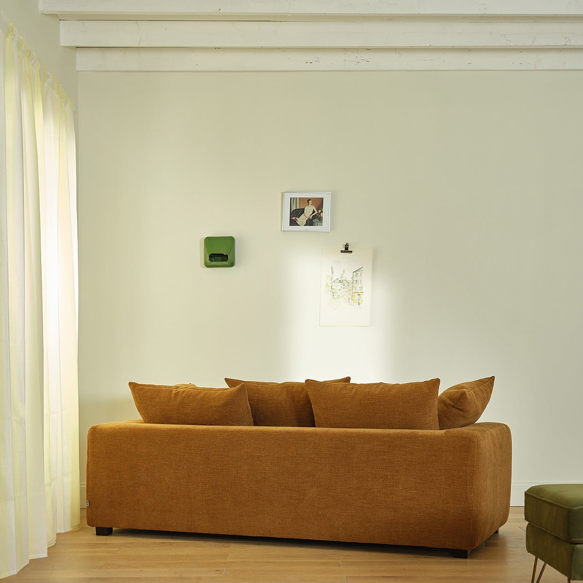 Canapé droit 3 places en tissu effet lin EDMOND bronze, BERAH GETAH