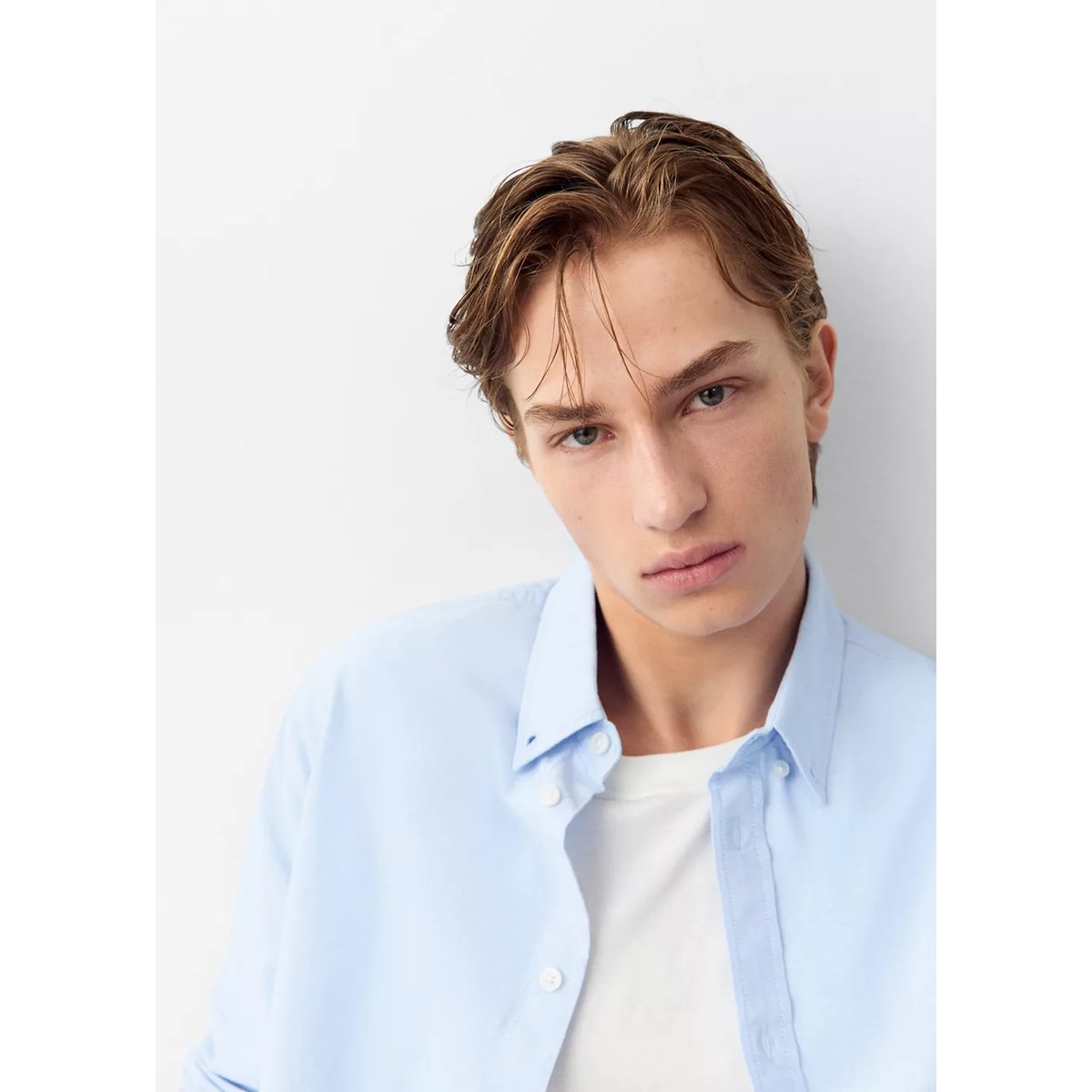 Chemise oxford en coton bleu ciel, MANGO TEEN