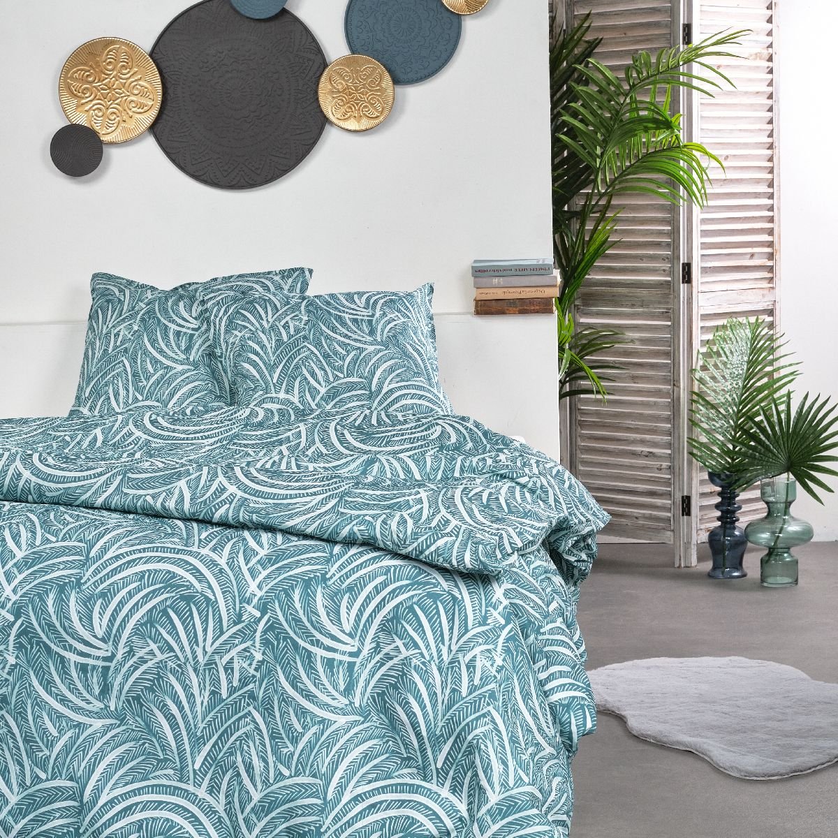 Parure de lit imprimé Floral coton SUNSHINE TIAGO bleu, TODAY