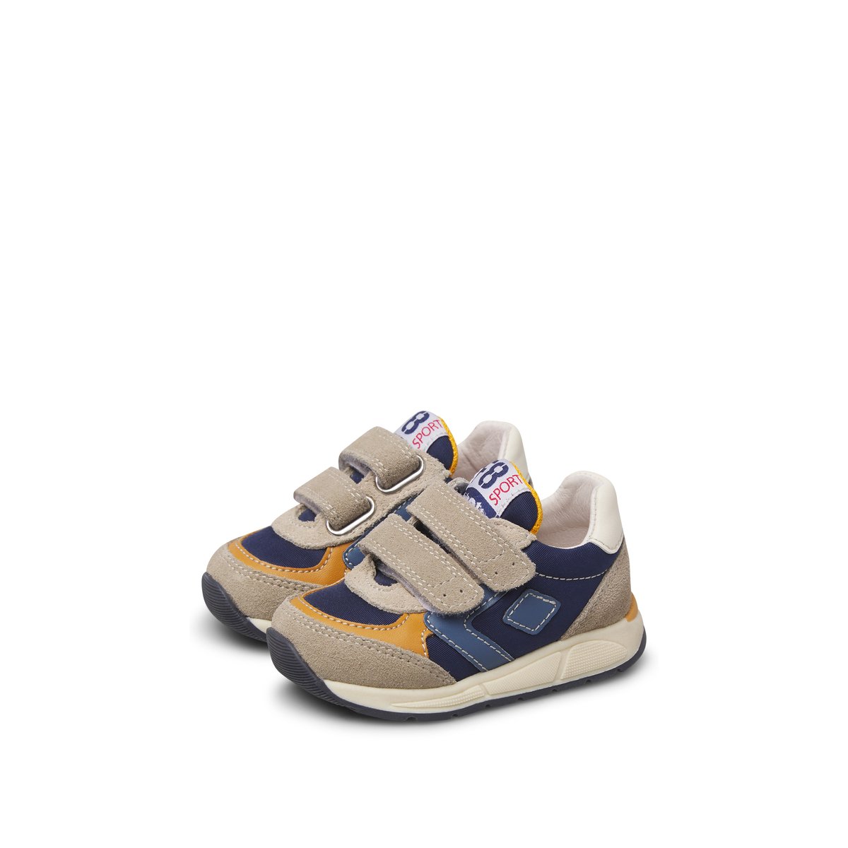 Sneakers en cuir et tissu NORALIS VL. gris tourterelle-marine, FALCOTTO
