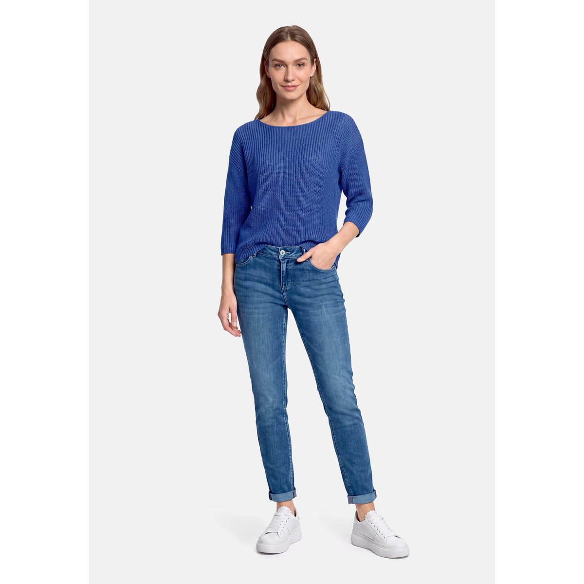 Pull-over en maille basique de texture côtelée adria blue, BETTY BARCLAY