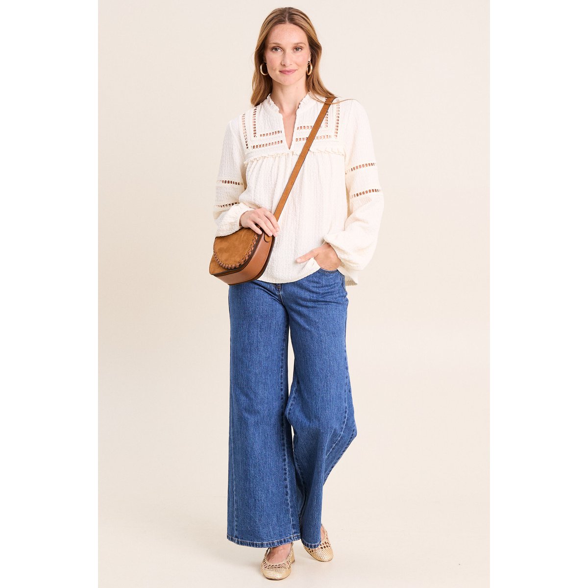 Blouse col v manches longues ecru, BREAL