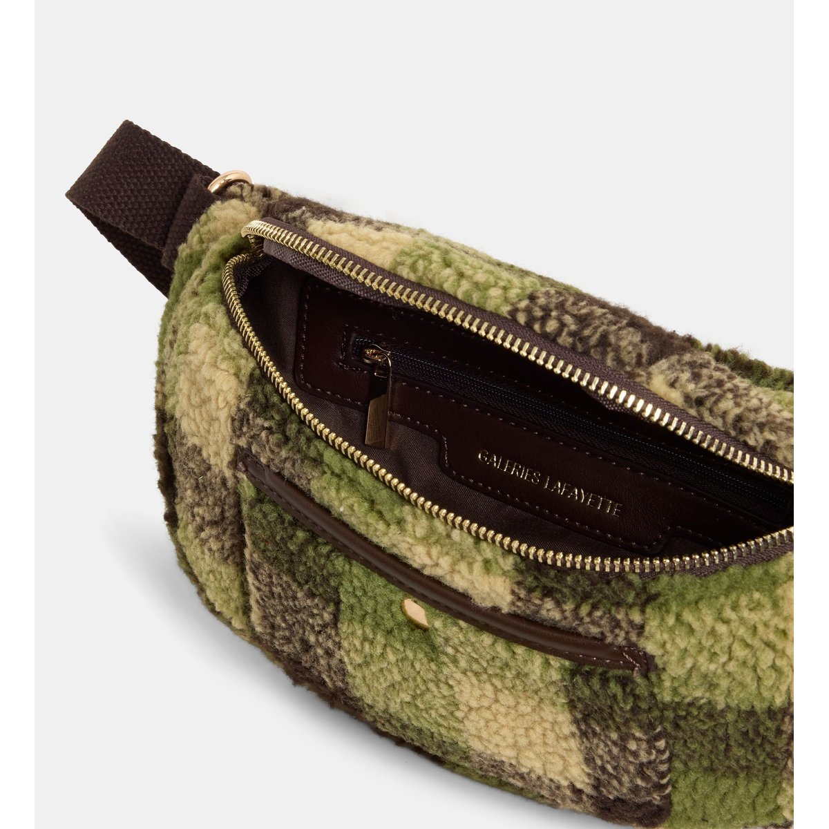 Sac banane almaz shearling à carreaux vert clair et vert foncé, GALERIES LAFAYETTE