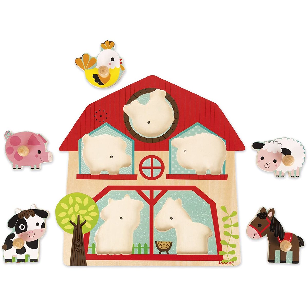 Puzzle Musical Copains Ferme 5 Pièces rouge, JANOD