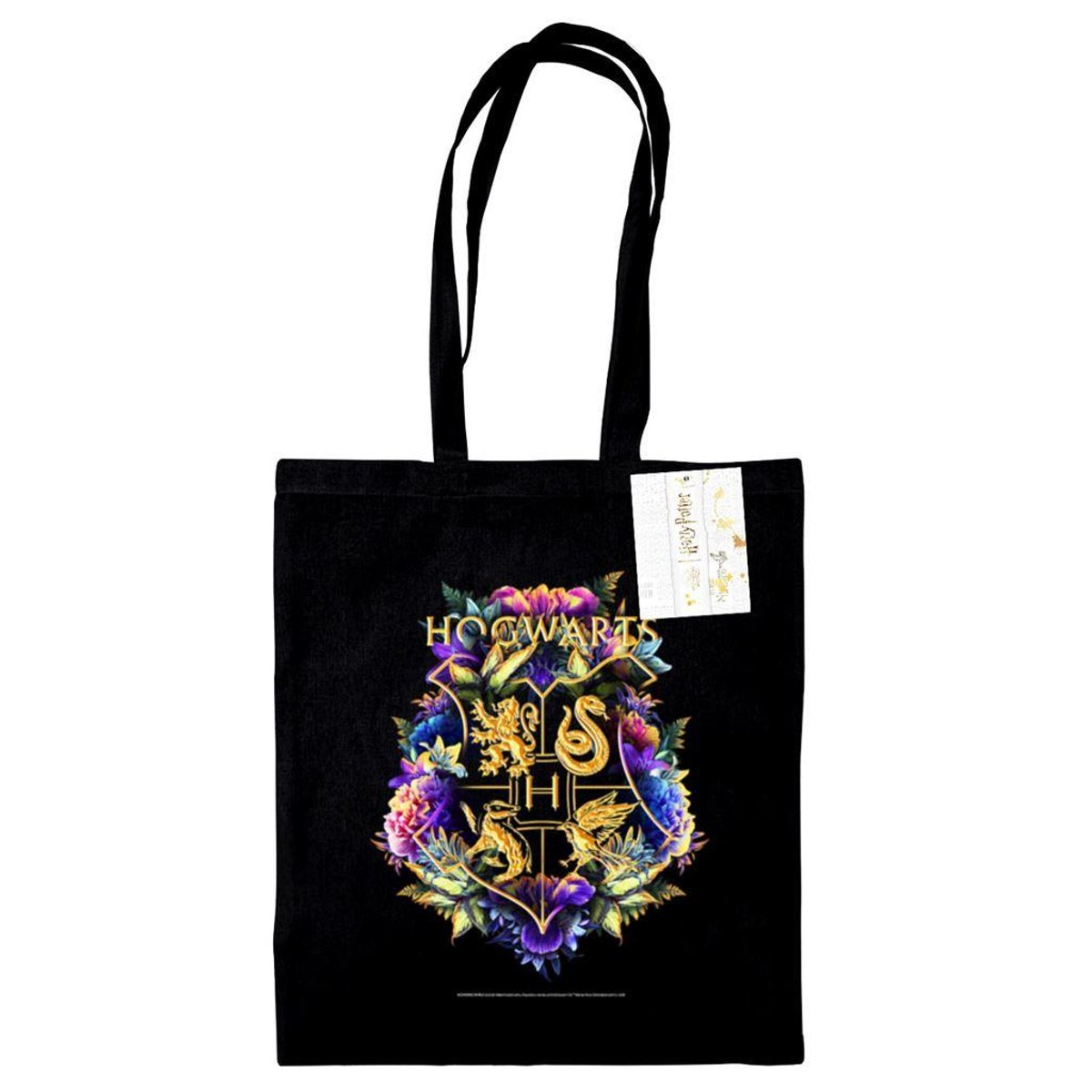 Tote bag motif/style emblème de Poudlard noir, HARRY POTTER