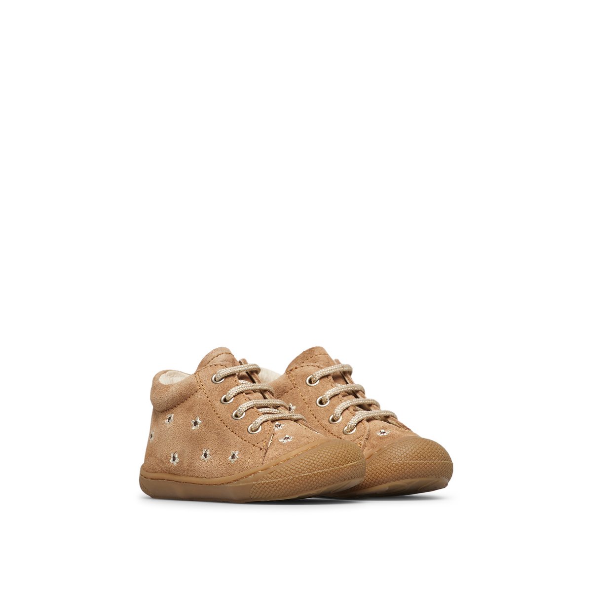 Chaussures premiers pas en daim COCOON EMBR.DAISIES marron-platine, NATURINO