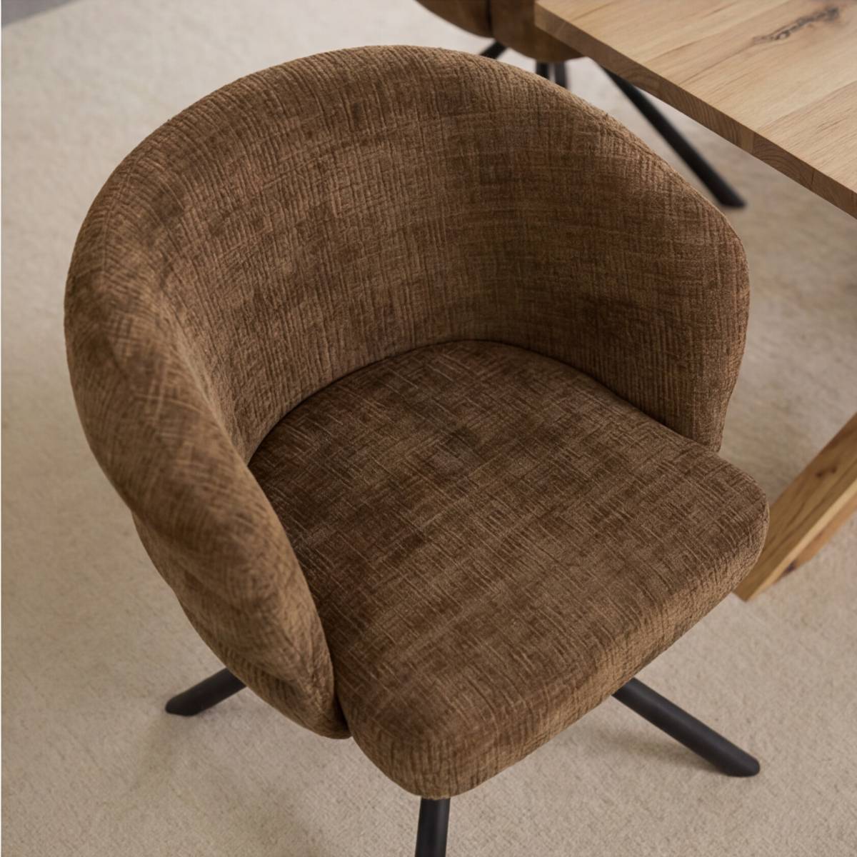 Lot de 2 chaises en tissu FLORINE marron, MADE IN MEUBLES