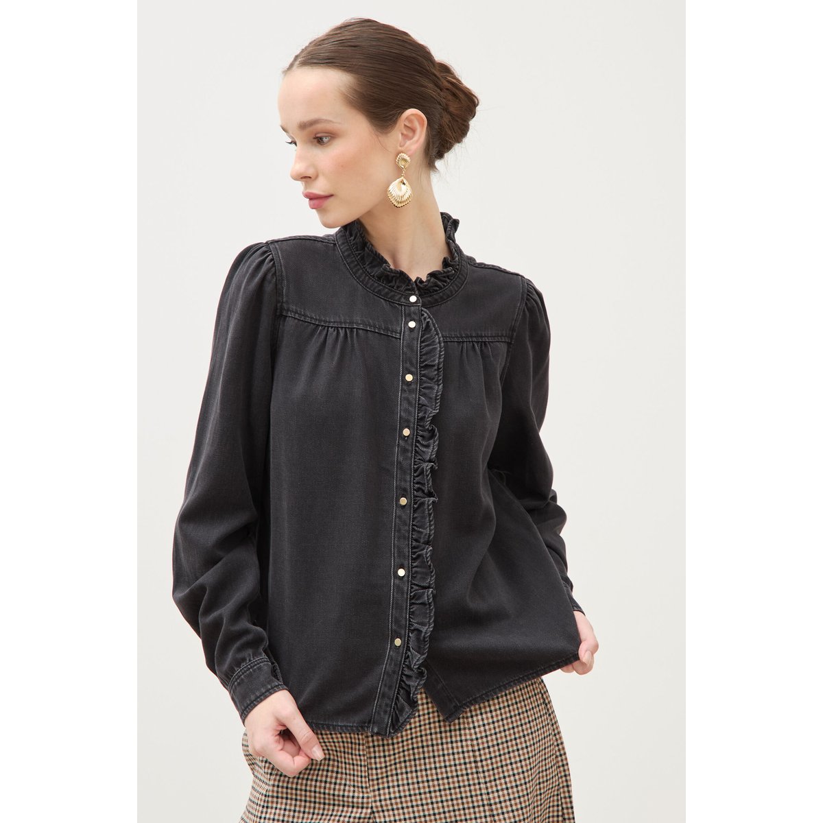 Chemise en jeans manches longues denim noir, BONOBO