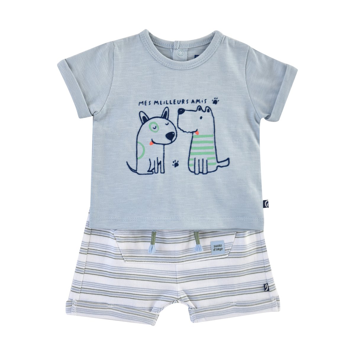 T shirt naissance short et bandana elouan bleu, SUCRE D'ORGE