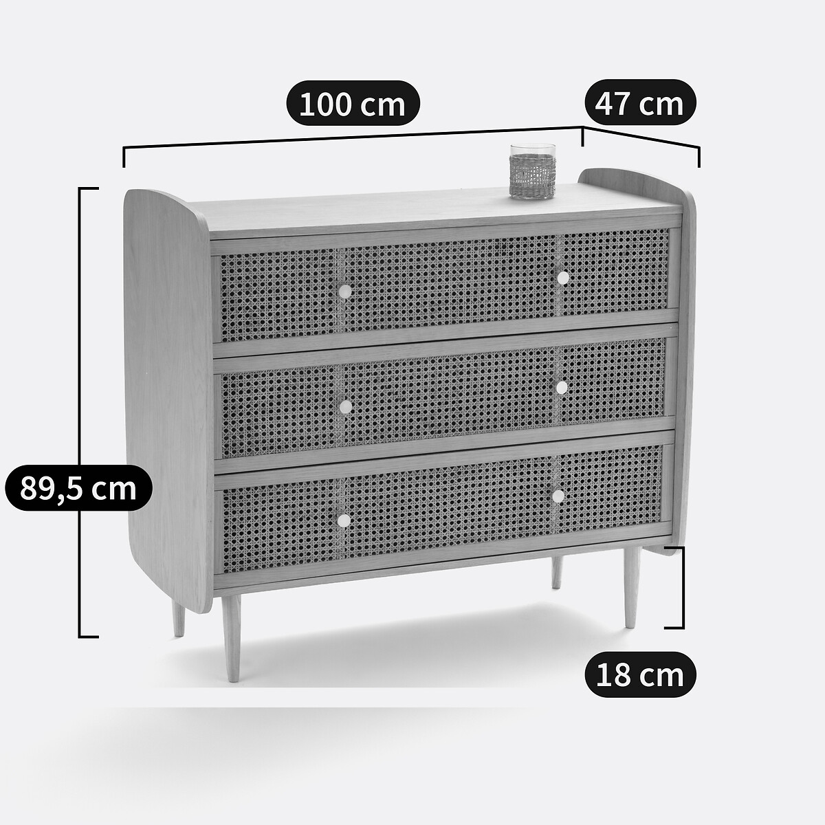 Tempa Chest of 3 Drawers in Rattan Cane oak, LA REDOUTE INTERIEURS