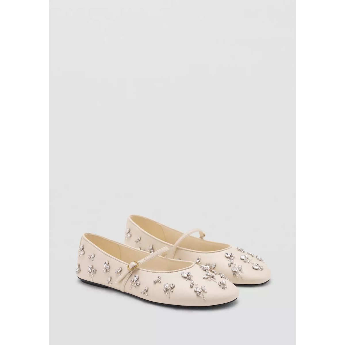 Ballerines avec détail de strass écru, MANGO