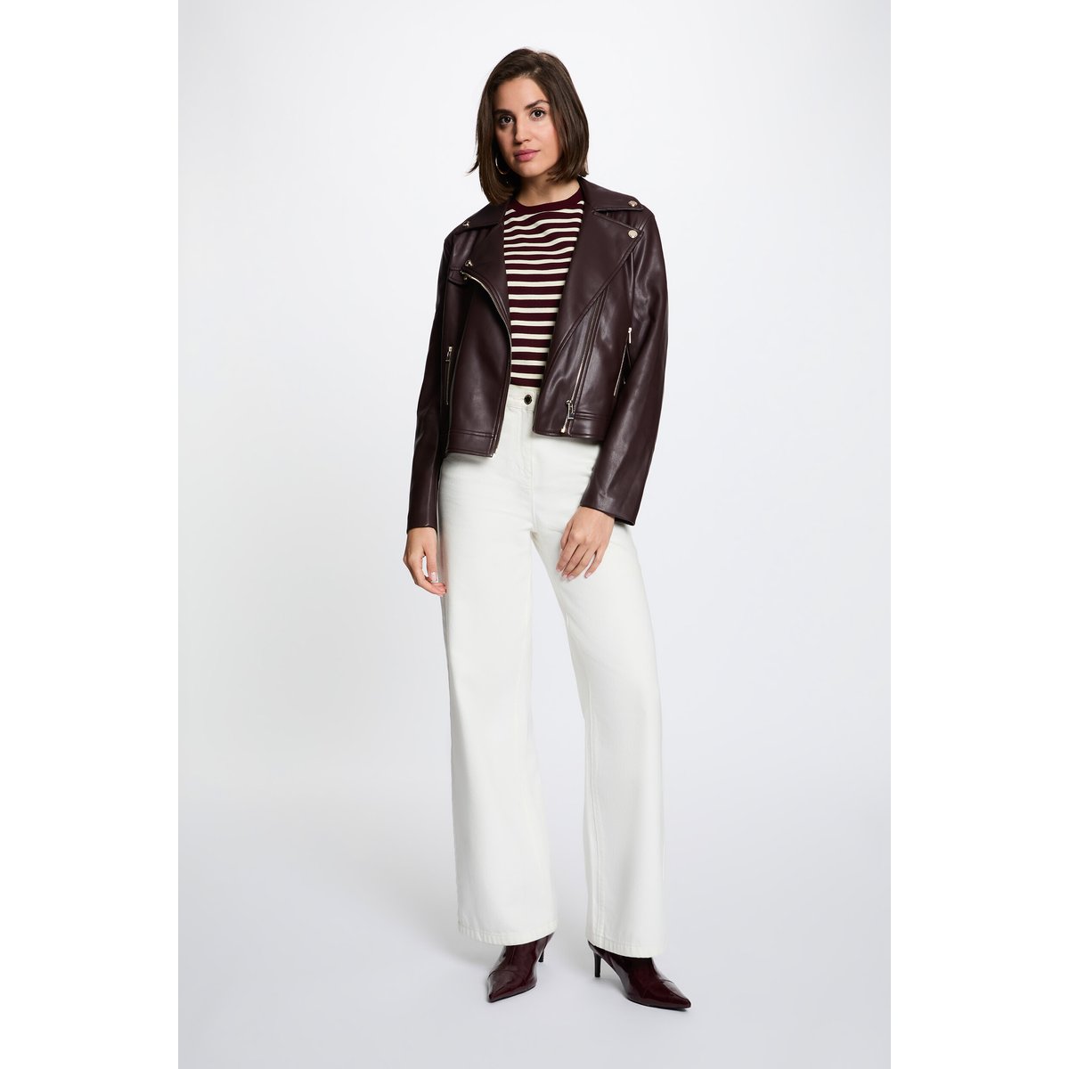 Blouson similicuir ajusté bordeaux, MORGAN