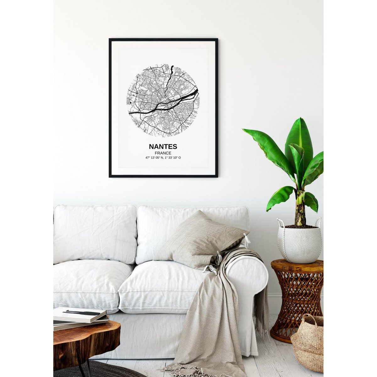 Affiche Carte Nantes blanc, L'AFFICHERIE
