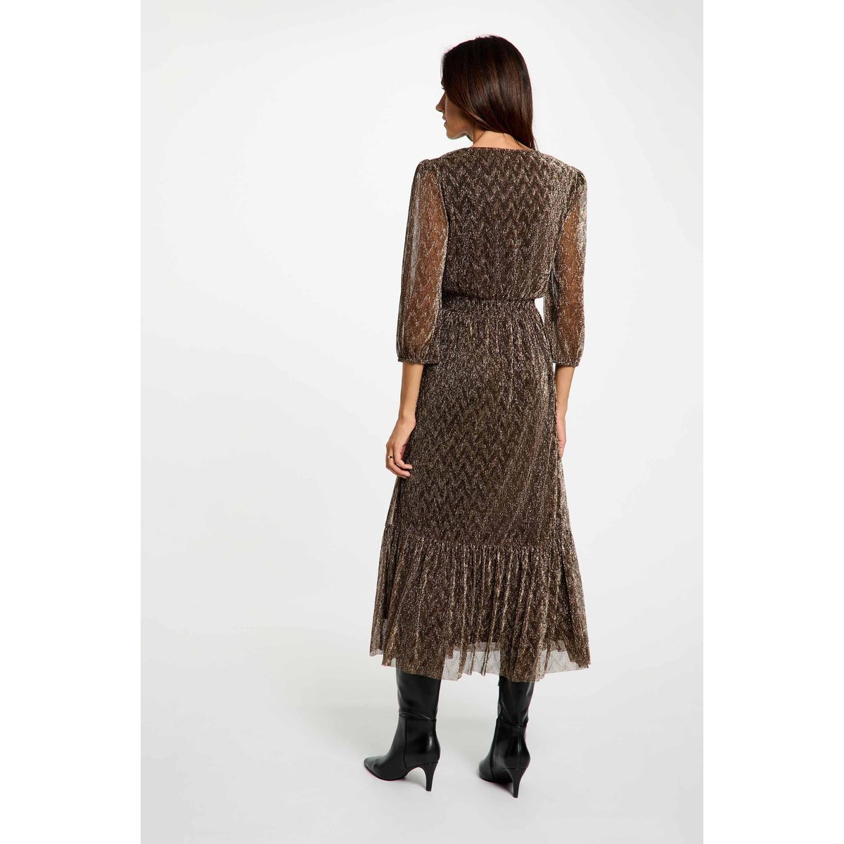 Robe longue plissée couleur bronze, MORGAN