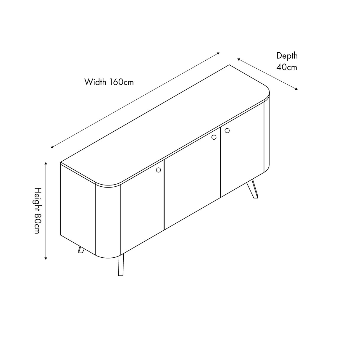 Elion Retro Dark Ash Wood 3 Door Sideboard dark wood, SO'HOME