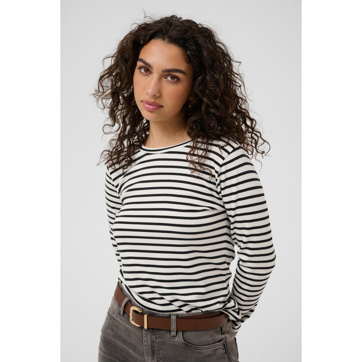 T-shirt à manches longues blanc noir chalk w. black stripe, KAFFE