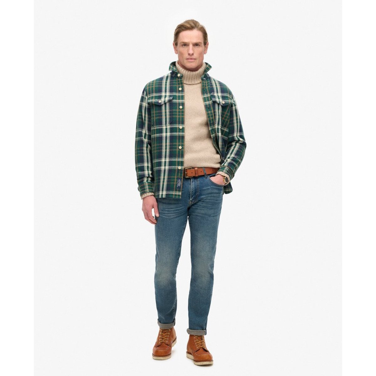 The Merchant Store - Chemise épaisse à carreaux vert à carreaux merchant, SUPERDRY