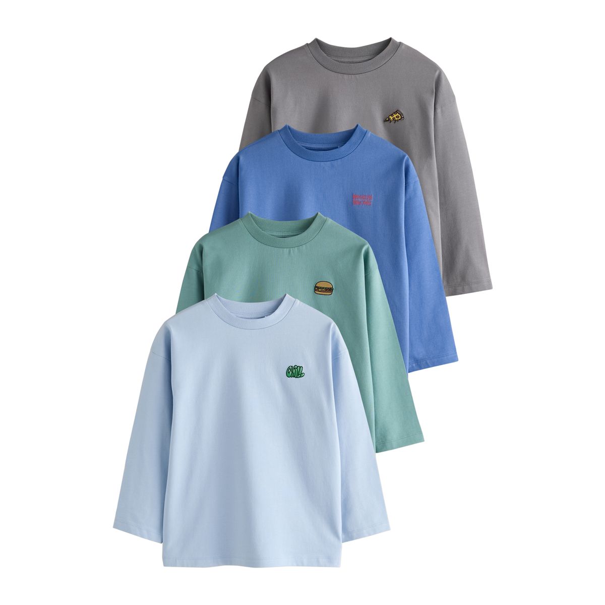 T-shirt décontracté manches longues, lot de 4 nourriture bleue/verte/charbon, NEXT
