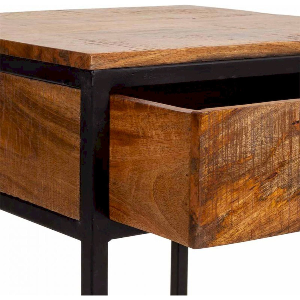 Table de chevet carrée en bois et métal bois foncé et noir mat, RECOLLECTION