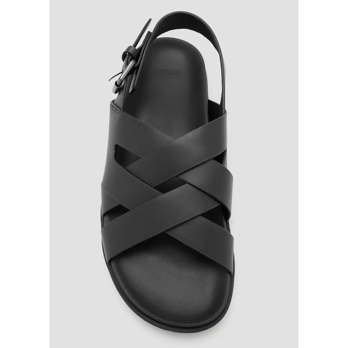 Sandales cuir lanières croisées noir, MANGO MAN