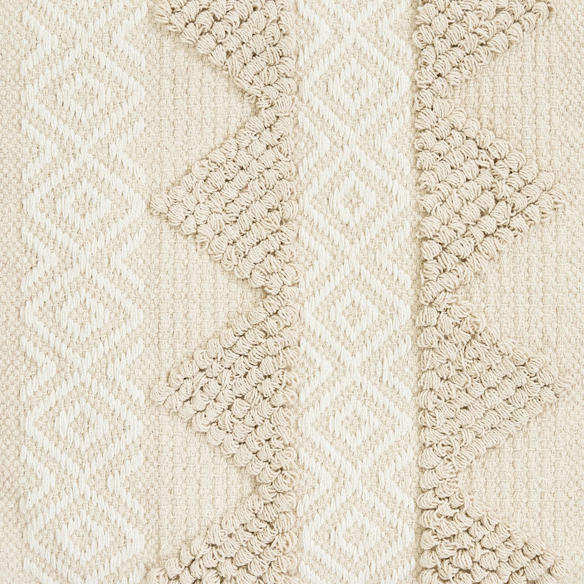 Pouf repose-pieds carré en coton capitonné bohème Oeko-Tex® - CALLI beige naturel, ICON