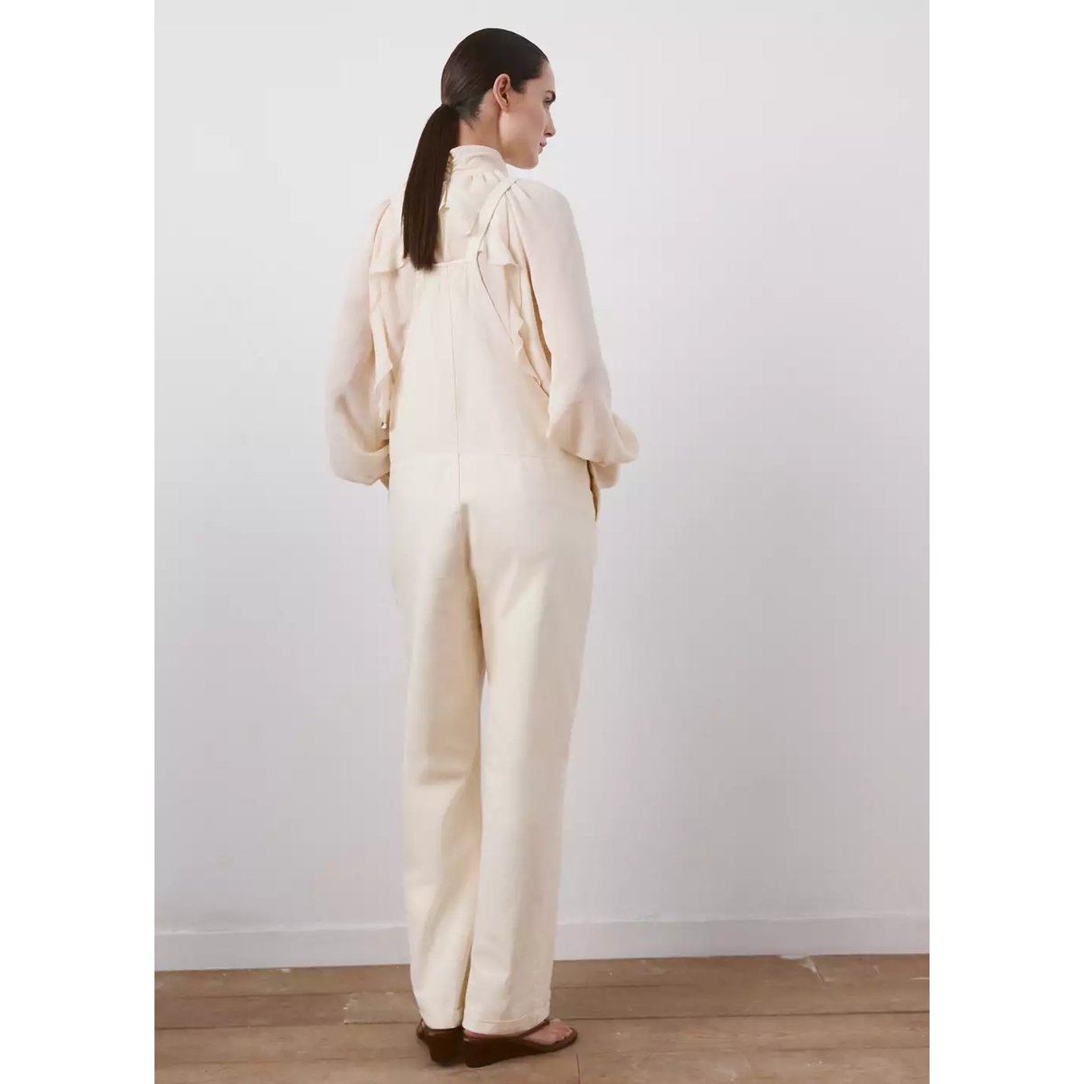 Salopette de grossesse en jean blanc cassé, MANGO