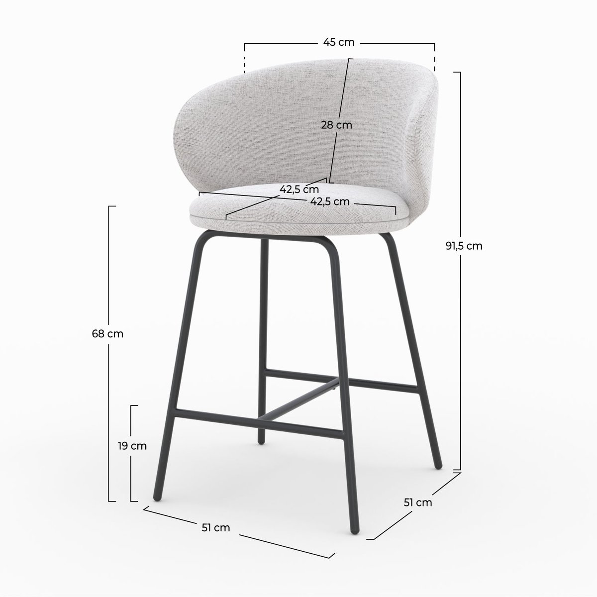 Lot de 2 chaises pour îlot central en tissu 68 cm - CÉCILIA gris clair chiné, MAISON PAVANE