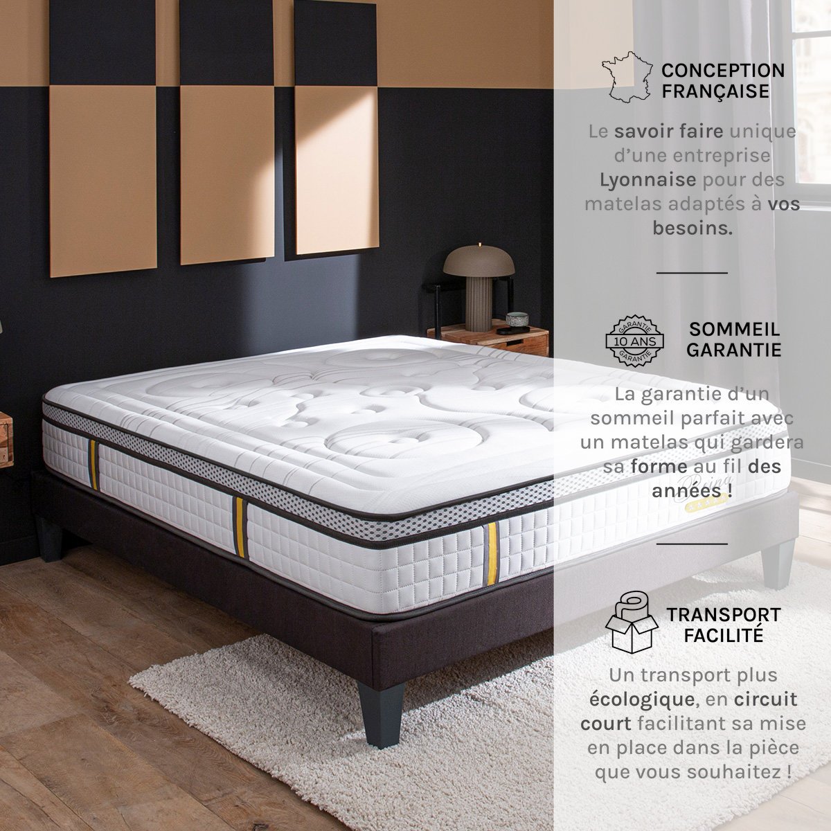 Matelas Ressorts ensachés Reina 2.0 90x200 cm Accueil Mémoire de forme blanc, BELLECOUR