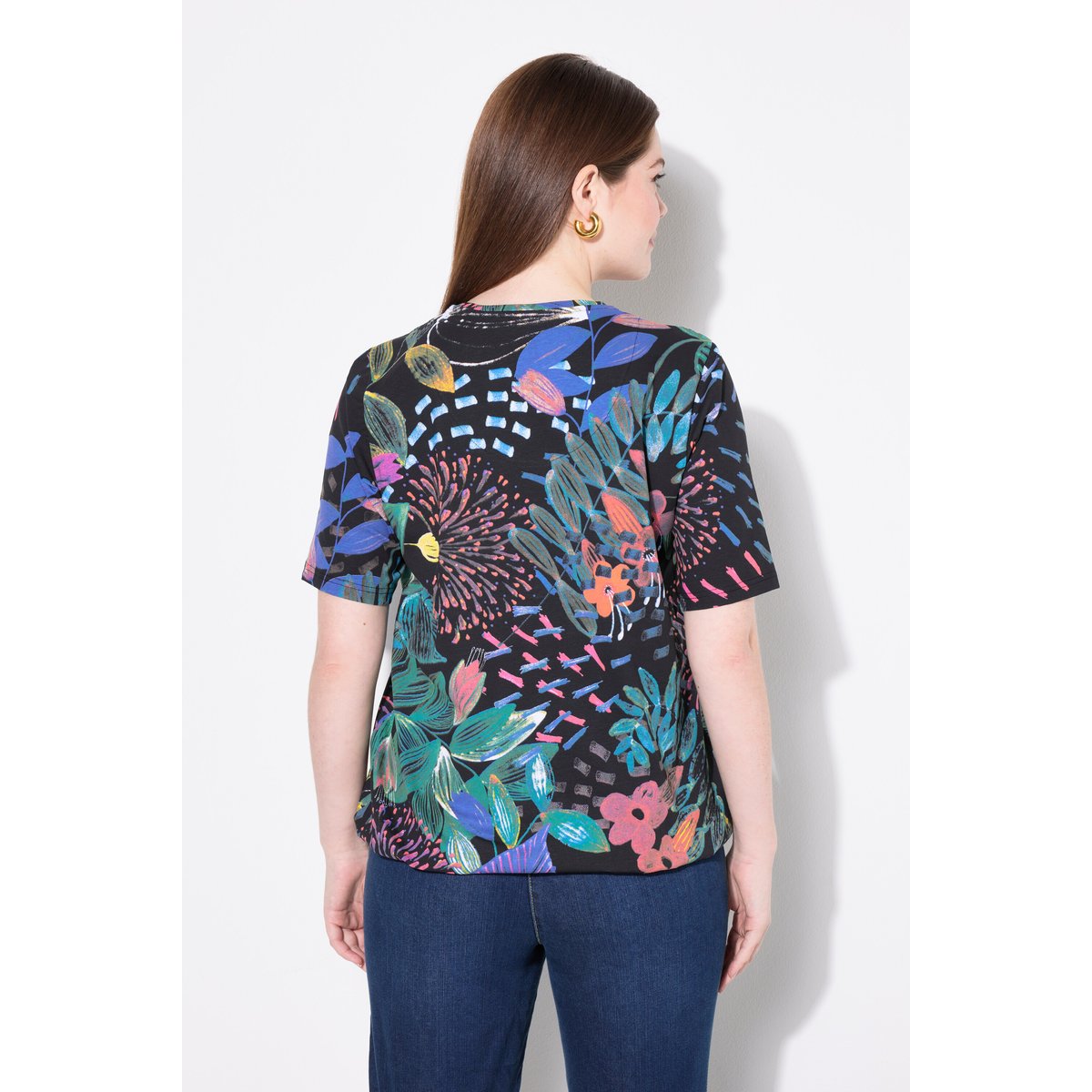 T-shirt à manches courtes et col V. Base noir, ULLA POPKEN