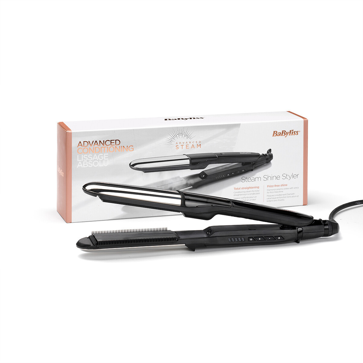 Lisseur vapeur 2 en 1 Steam Shine noir/argent, BABYLISS