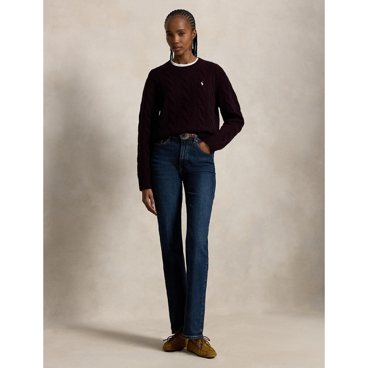 Pull col rond torsadé, 90% laine 10% cachemire bordeaux, POLO RALPH LAUREN