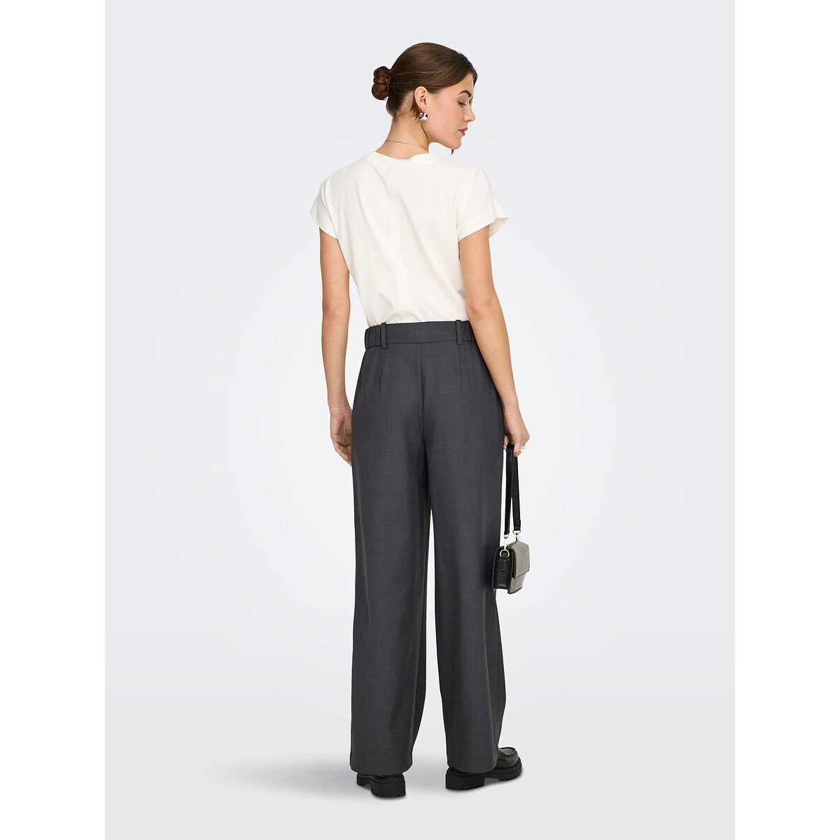 Pantaloni larghi vita alta grigio scuro, ONLY